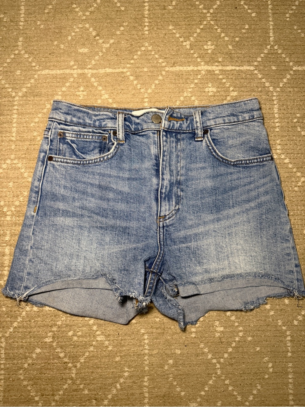 Denim Forum Light Blue High-Rise Raw Hem Jean Shorts